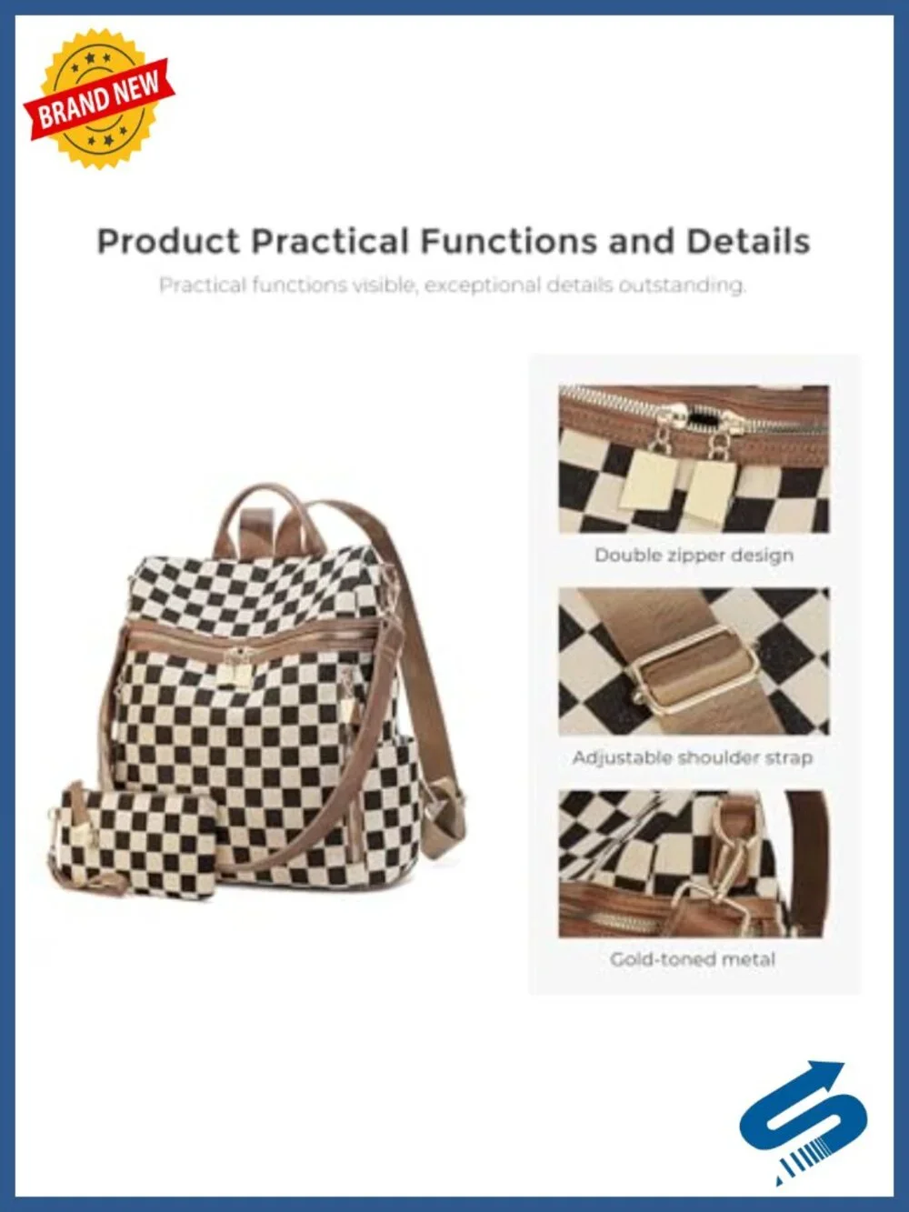 Checkered Backpack Purse for Women Plaid Canvas PU Laptop Backpack Daypack